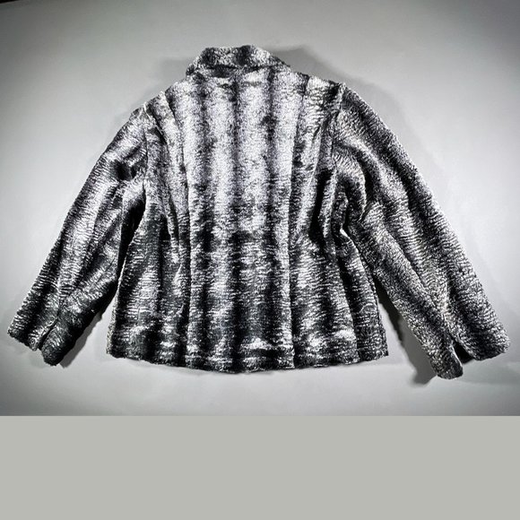 Chico's Black/Gray Vertical Stripe "Fuzzy" Texture Jacket/Coat Size 2 US Size 12 - Picture 2 of 12
